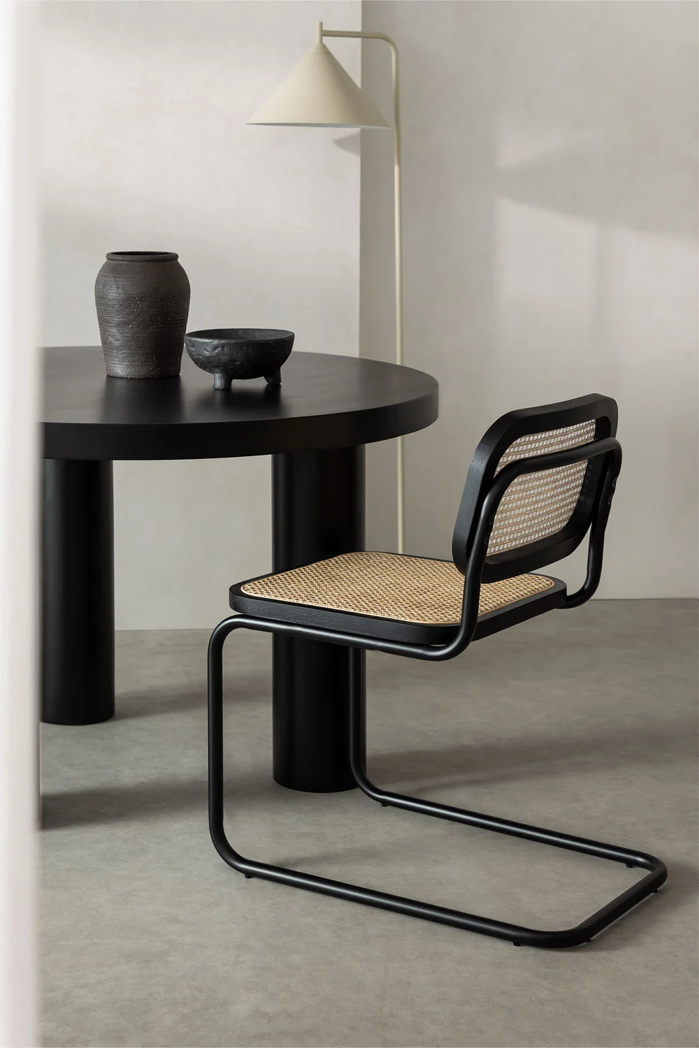 Silla Breuer Negra Madera y Ratán