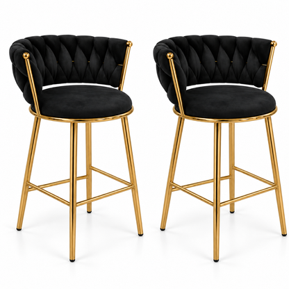 Pack 2 Taburetes Queen Fijo 66cm Negro base Dorada