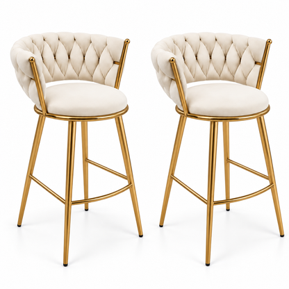 Pack 2 Taburetes Queen Fijo 66cm Beige base Dorada