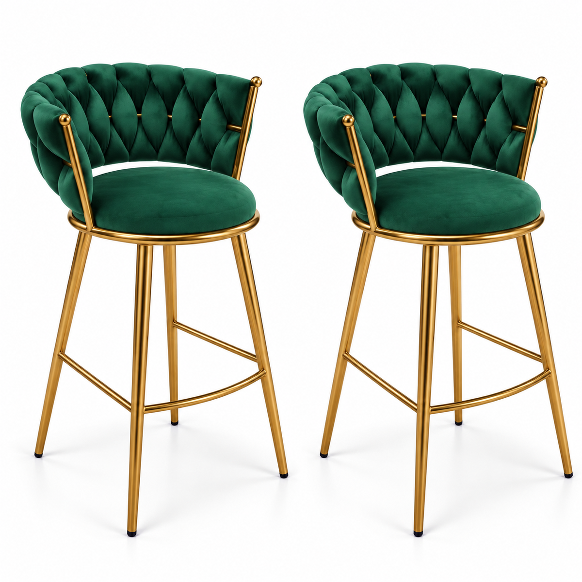 Pack 2 Taburetes Queen Fijo 66cm Verde base Dorada