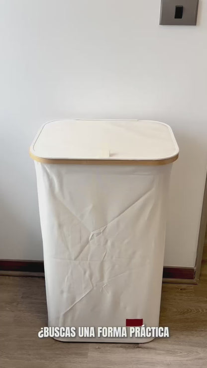 Canasto Cesta Ropa Sucia Plegable Borde Bambú 100l Gris