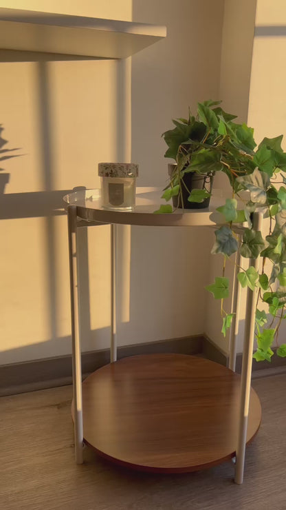 Mesa Lateral Auxiliar 2 Niveles Madera 42x42x52cm Blanco