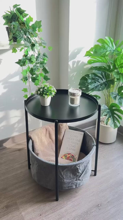 Mesa Lateral Auxiliar 2 Niveles con Cesta 42x42x52cm Blanca