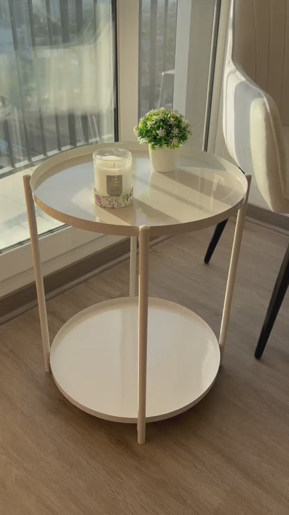 Mesa Lateral Auxiliar 2 Niveles Metalica 42x42x52cm Blanco