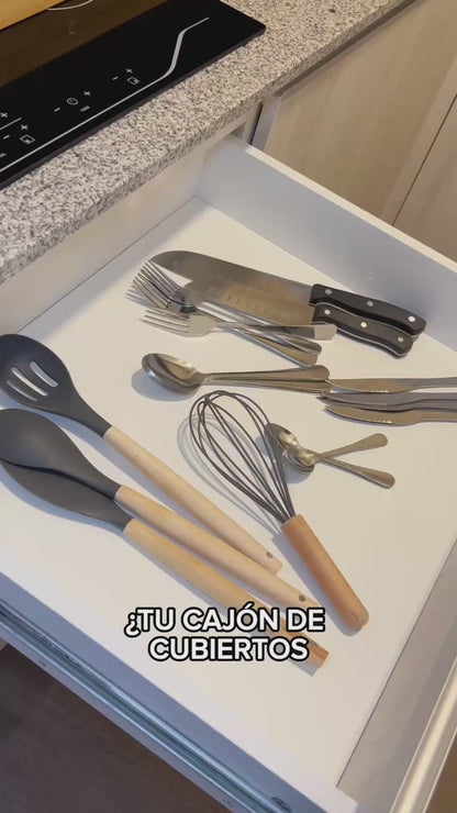 Organizador De Cubiertos Bambú Ajustable 7 Compartimientos