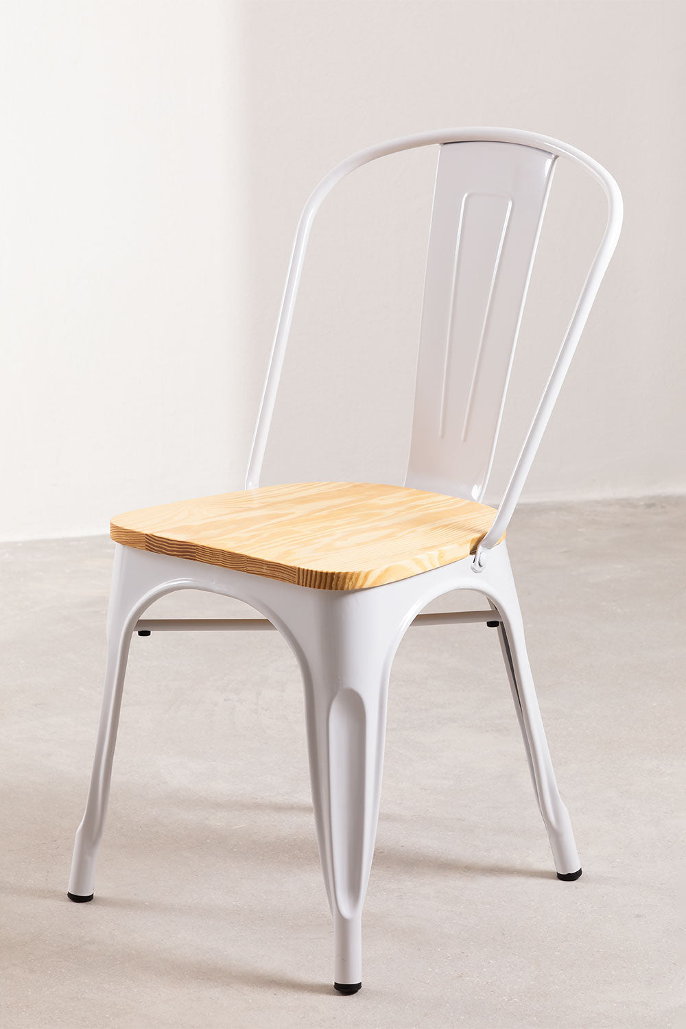 Silla Tolix con Asiento de Madera Blanca