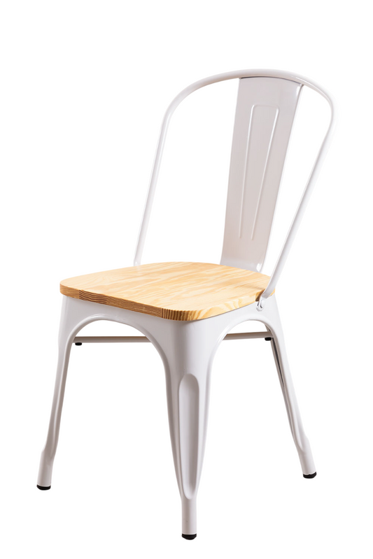 Silla Tolix con Asiento de Madera Blanca