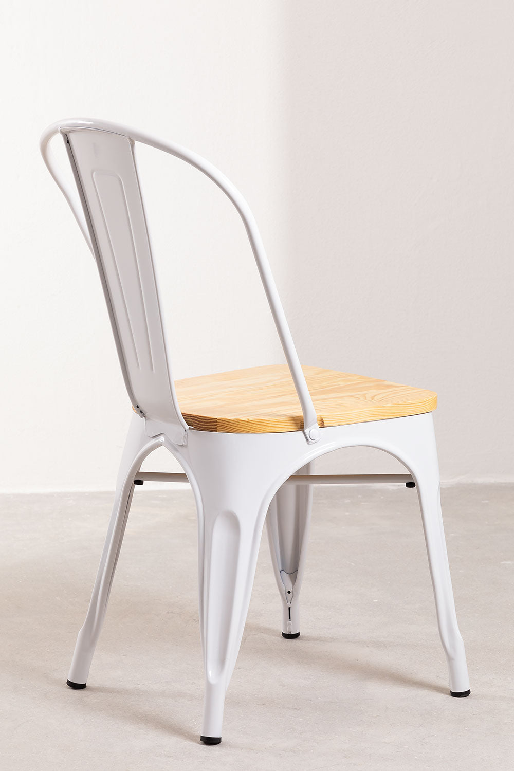 Silla Tolix con Asiento de Madera Blanca