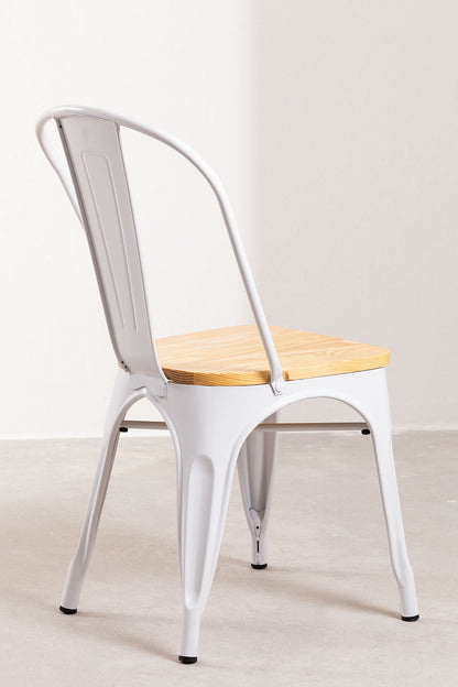 Silla Tolix con Asiento de Madera Blanca