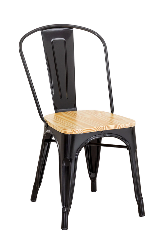 Silla Tolix con Asiento de Madera Negra
