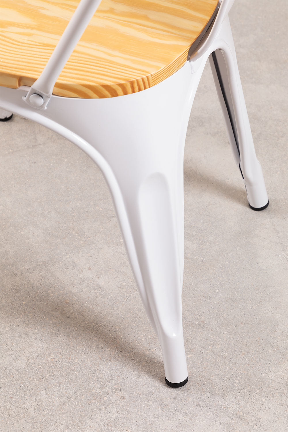 Silla Tolix con Asiento de Madera Blanca