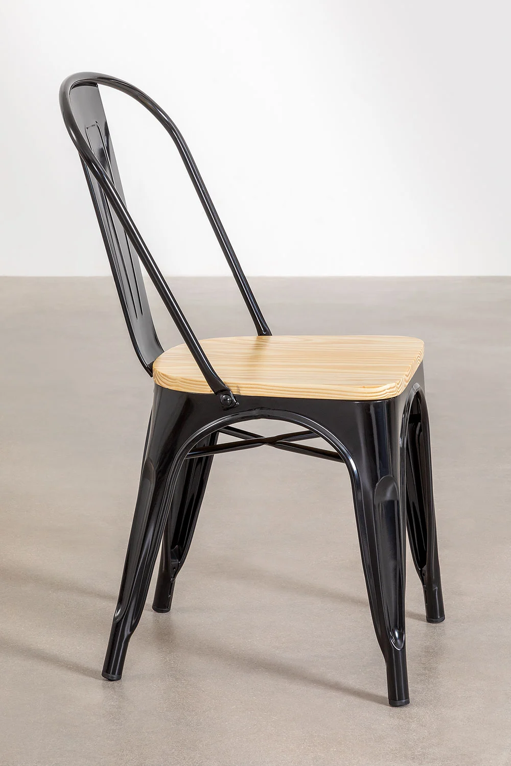 Silla Tolix con Asiento de Madera Negra