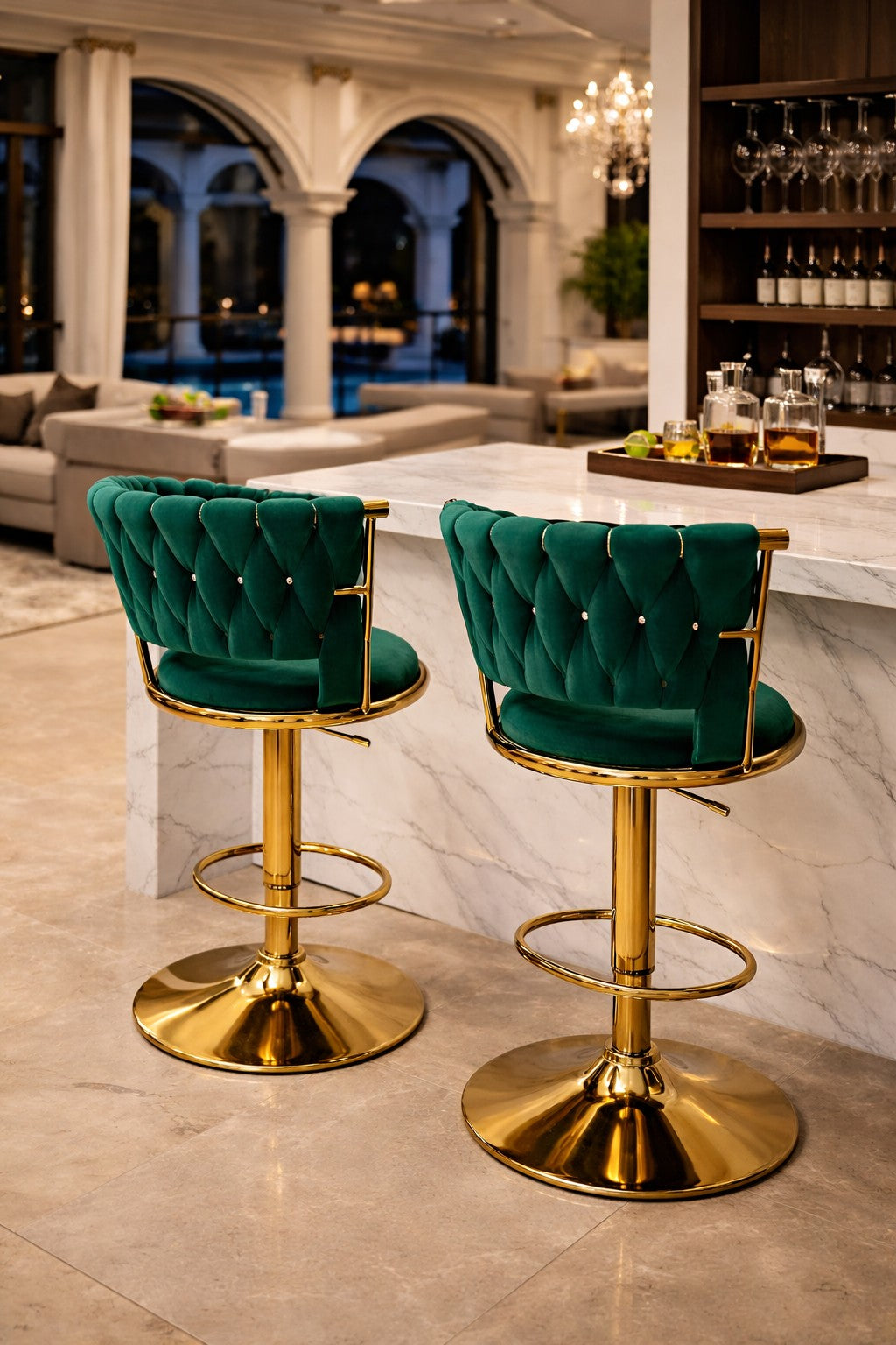Taburete Queen Terciopelo Ajustable Verde