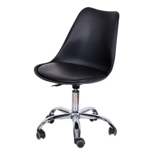 Silla De Escritorio Tulip Eames Giratoria Acolchada Negra